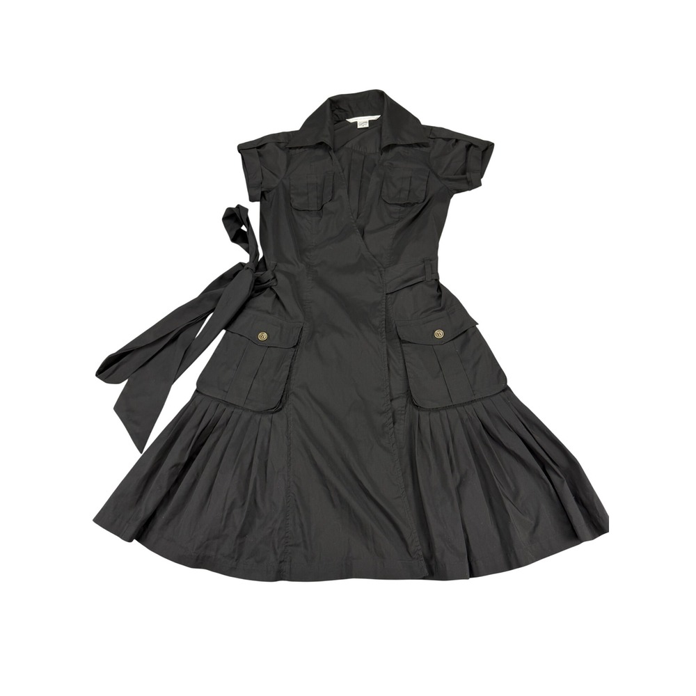 Diane von Furstenberg Black Kitty Wrap Dress Utility Cargo Pleated Size 8